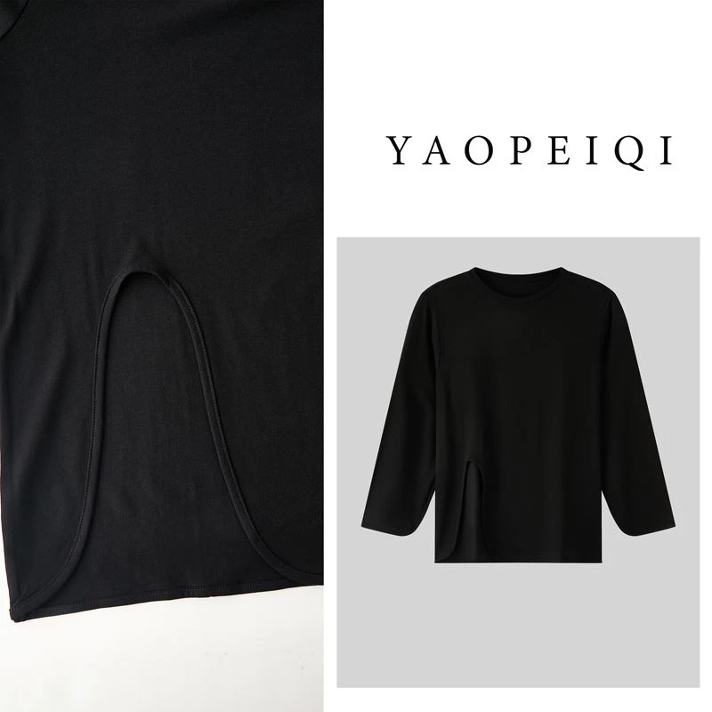YAOPEIQI 不规则开衩休闲长袖打底衫1626