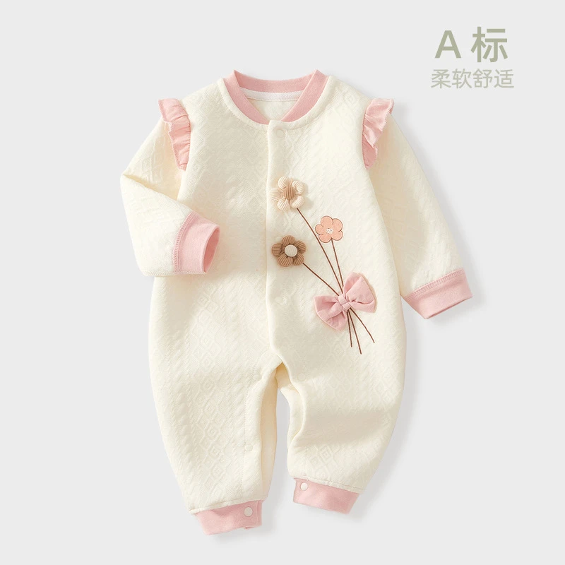 婴儿衣服秋季女宝宝满月公主连体衣夹棉春秋保暖新生儿外出包屁衣