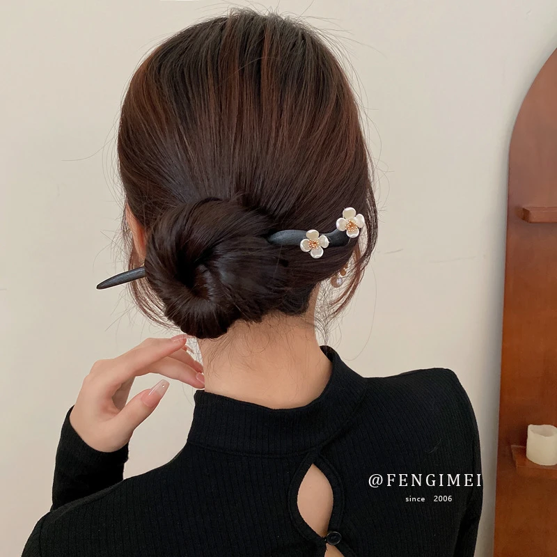 双花木质发簪复古简约发簪子时尚精致古风