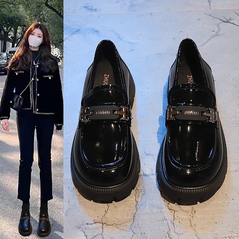红蜻蜓树爆款乐福鞋女2023年新款秋季英伦风厚底小皮鞋百搭一脚蹬