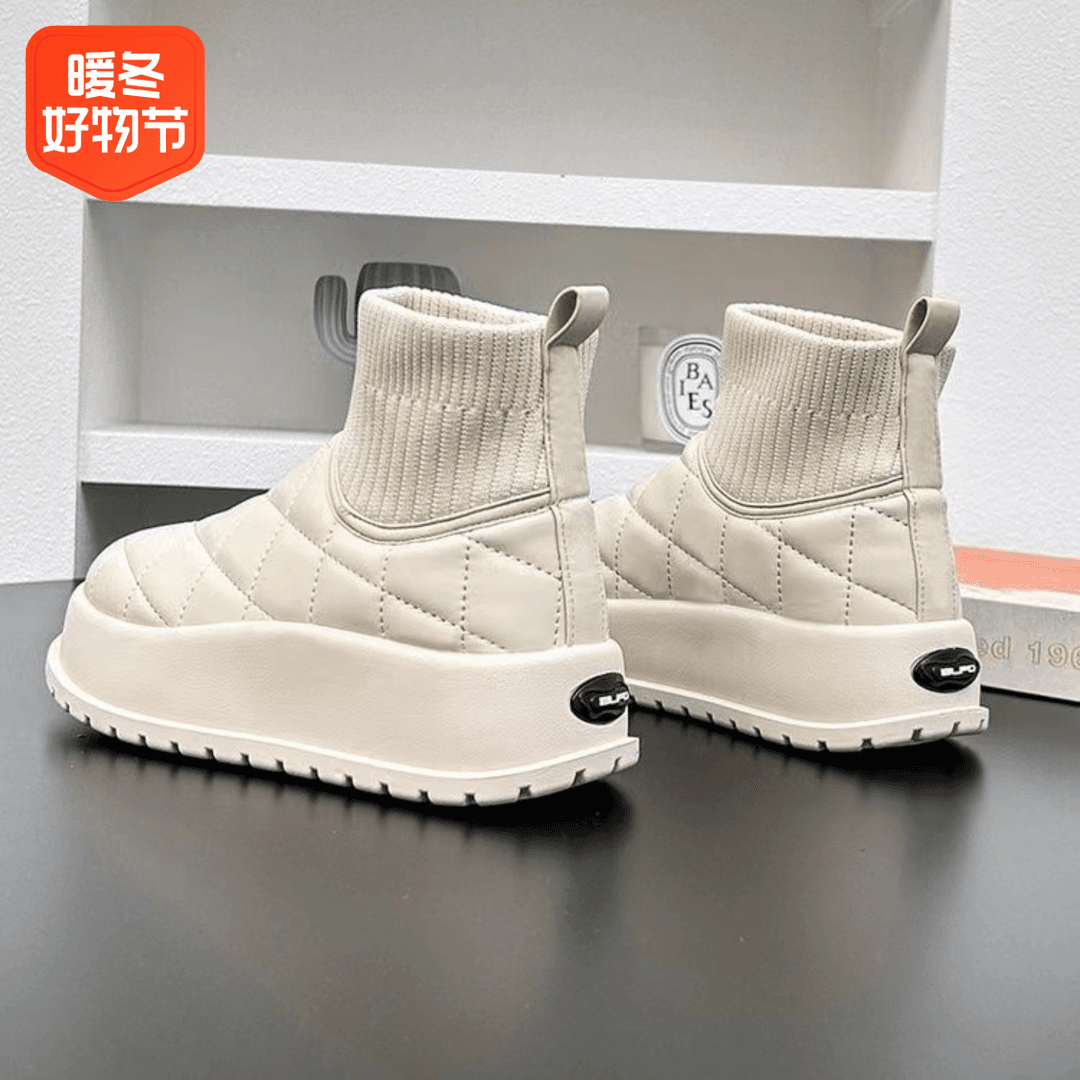 回力瑞雪地靴女2023冬季厚底增高加绒保暖棉鞋显瘦弹力短筒袜子靴