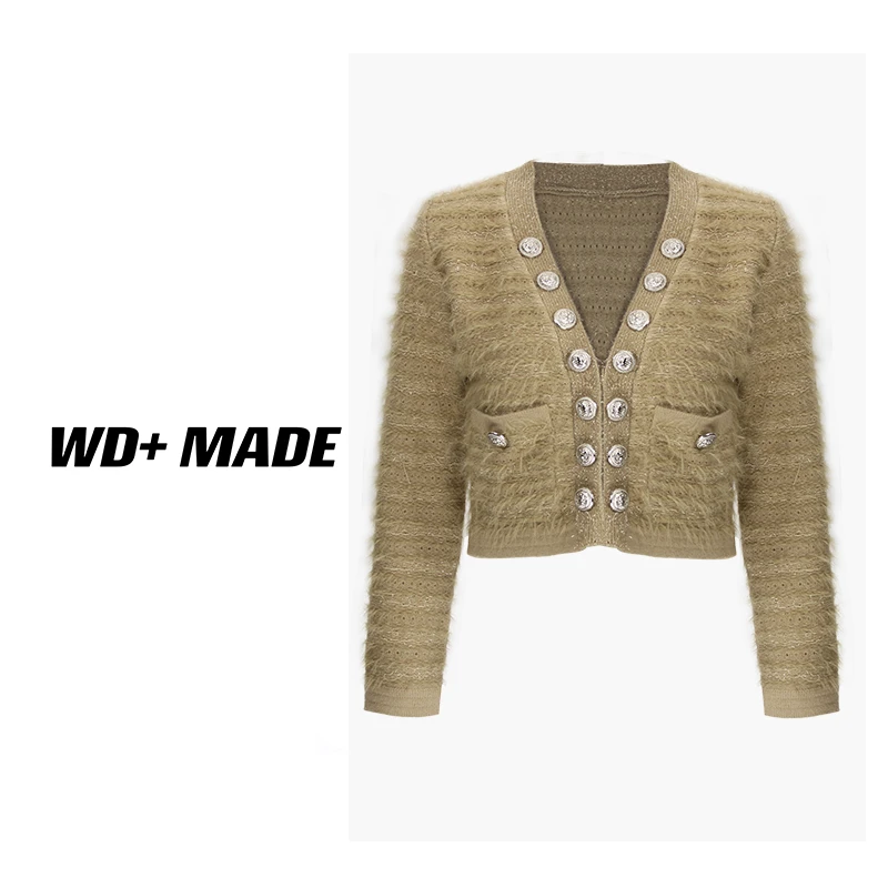 【小火推荐】小香风重工流苏毛毛针织显瘦长袖毛衣金属纽扣开衫外套