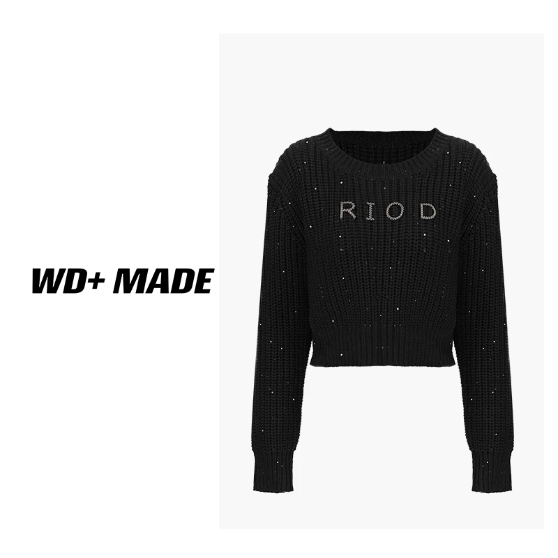 【小火推荐】时尚东大门亮片字母短款长袖毛衣针织衫韩版洋气上衣