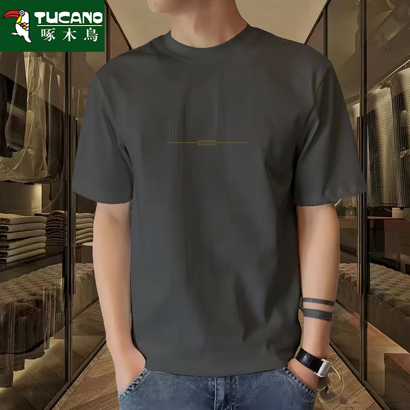 啄木鸟纯棉男士短袖t恤时尚百搭2025夏季新款潮牌中学生打底衫男T