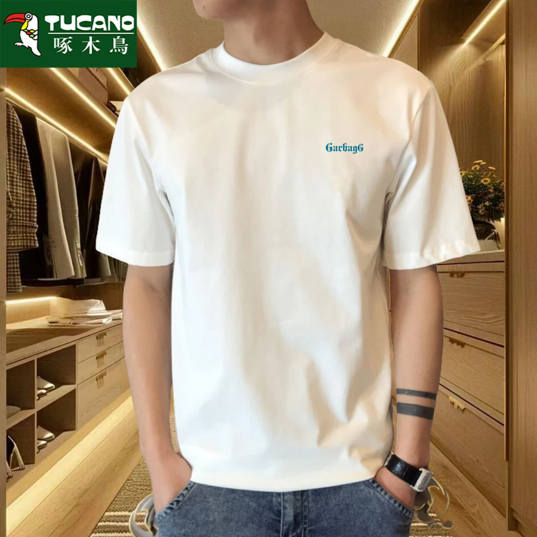 啄木鸟2025 夏季纯棉短袖t恤男士潮流宽松圆领上衣打底衫全棉半袖