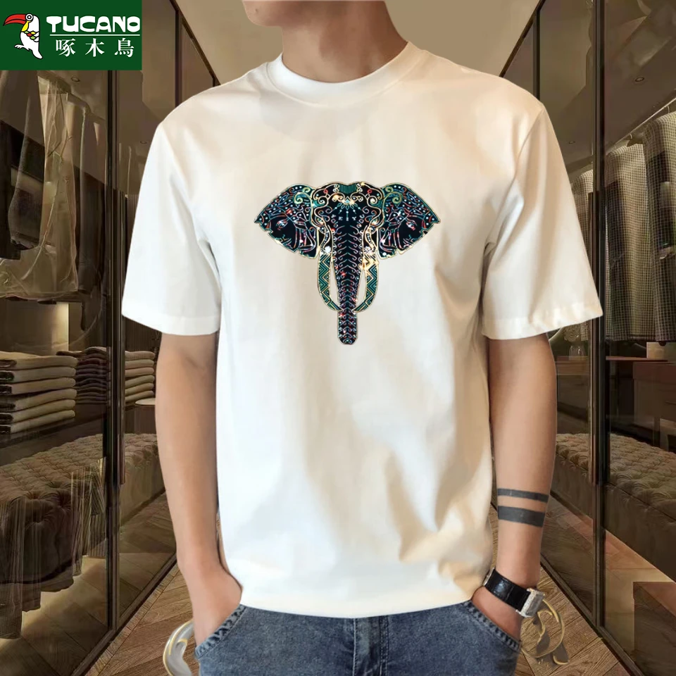 啄木鸟夏季短袖男士T恤ins百搭情侣纯棉打底衫男宽松港风半袖上衣