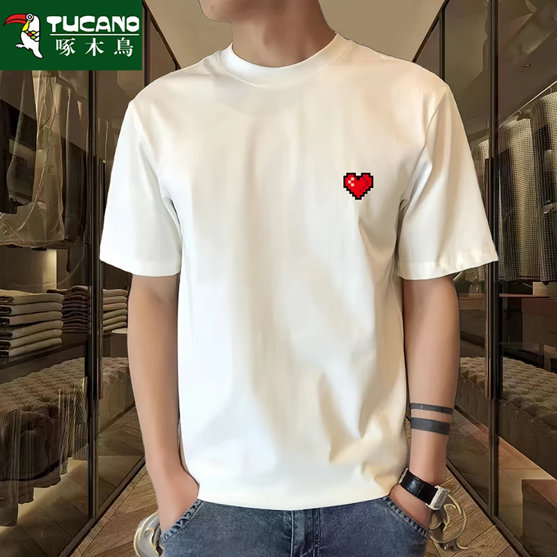 啄木鸟男士短袖t恤2025夏季新款休闲宽松圆领纯棉体恤衫运动上衣t