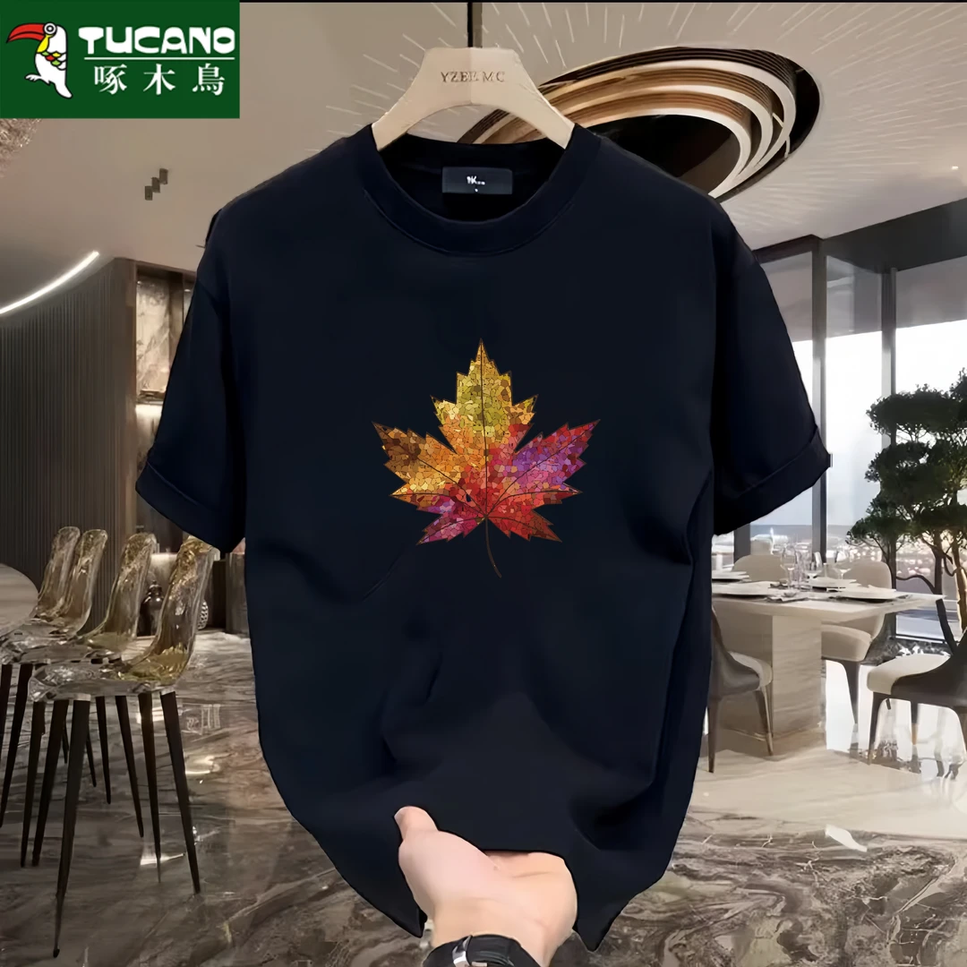 啄木鸟潮流青年男士短袖t恤纯棉宽松夏季圆领半袖夏季打底上衣男