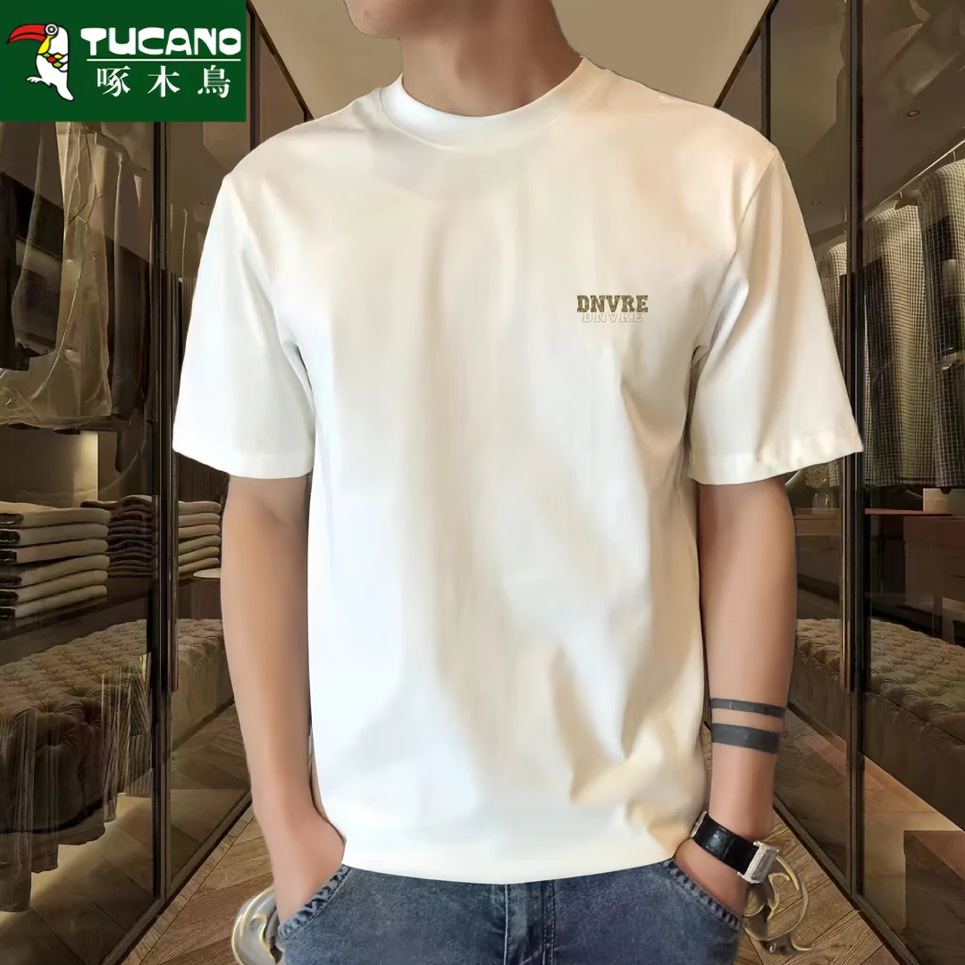 啄木鸟2025夏季纯棉男士短袖t恤潮流宽松圆领衣服打底衫全棉T半袖