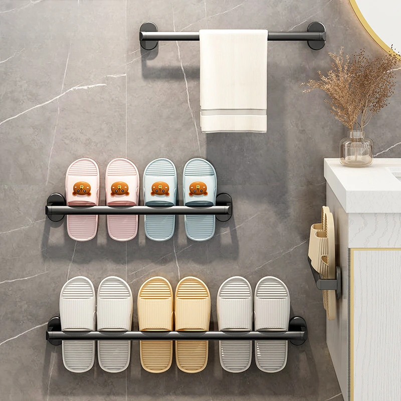 浴室拖鞋收纳置物架厕所墙壁免打孔鞋子沥水架家用卫生间挂架