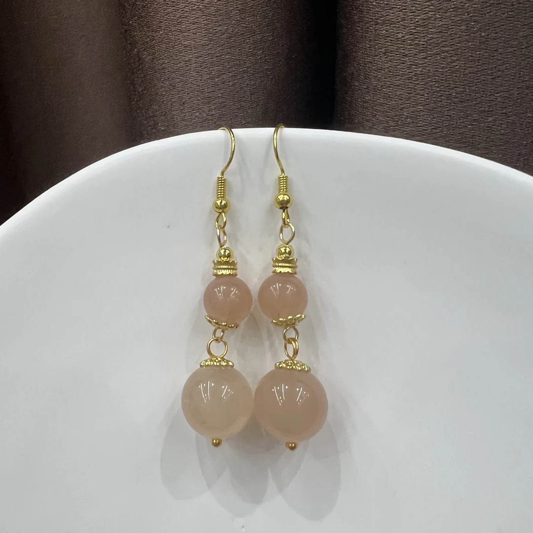 高定珠宝藕粉和田玉耳坠HF644S028