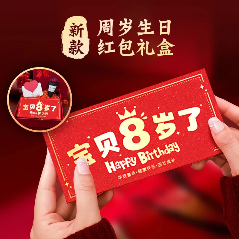【生日礼物】男宝女宝周岁生日礼物送儿童8岁生日仪式感多卡位红包