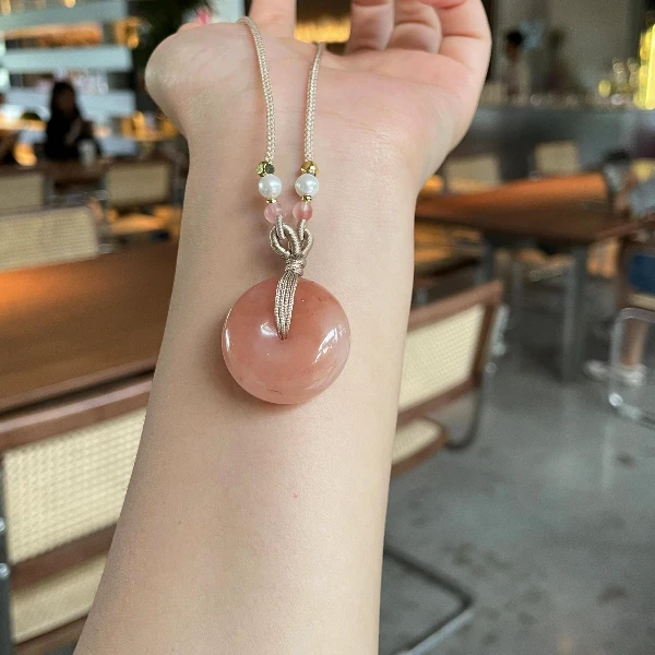 天然粉桃花酿平安扣吊坠如意锁吊坠项链百搭手链手串时尚配饰