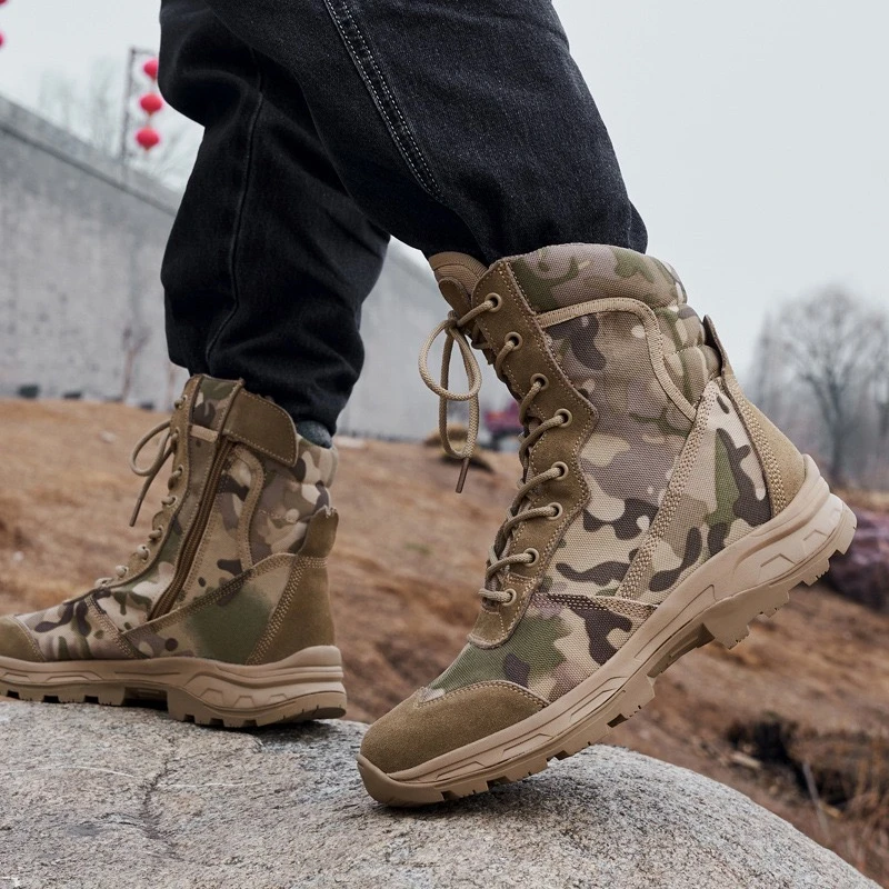 1659-1中帮冬季战术靴户外高帮迷彩男士作战靴运动男鞋鞋子户外鞋