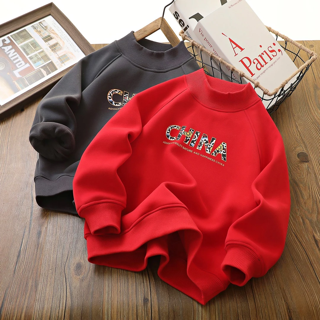 DU4儿童卫衣男女童长袖打底衫9292男童加绒加绒中大童字母印花