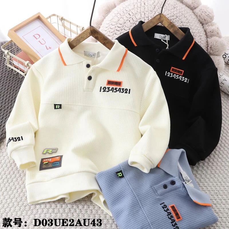 DU4春秋款2au43儿童休闲POLO上衣中大童卫衣翻领POL小卫衣