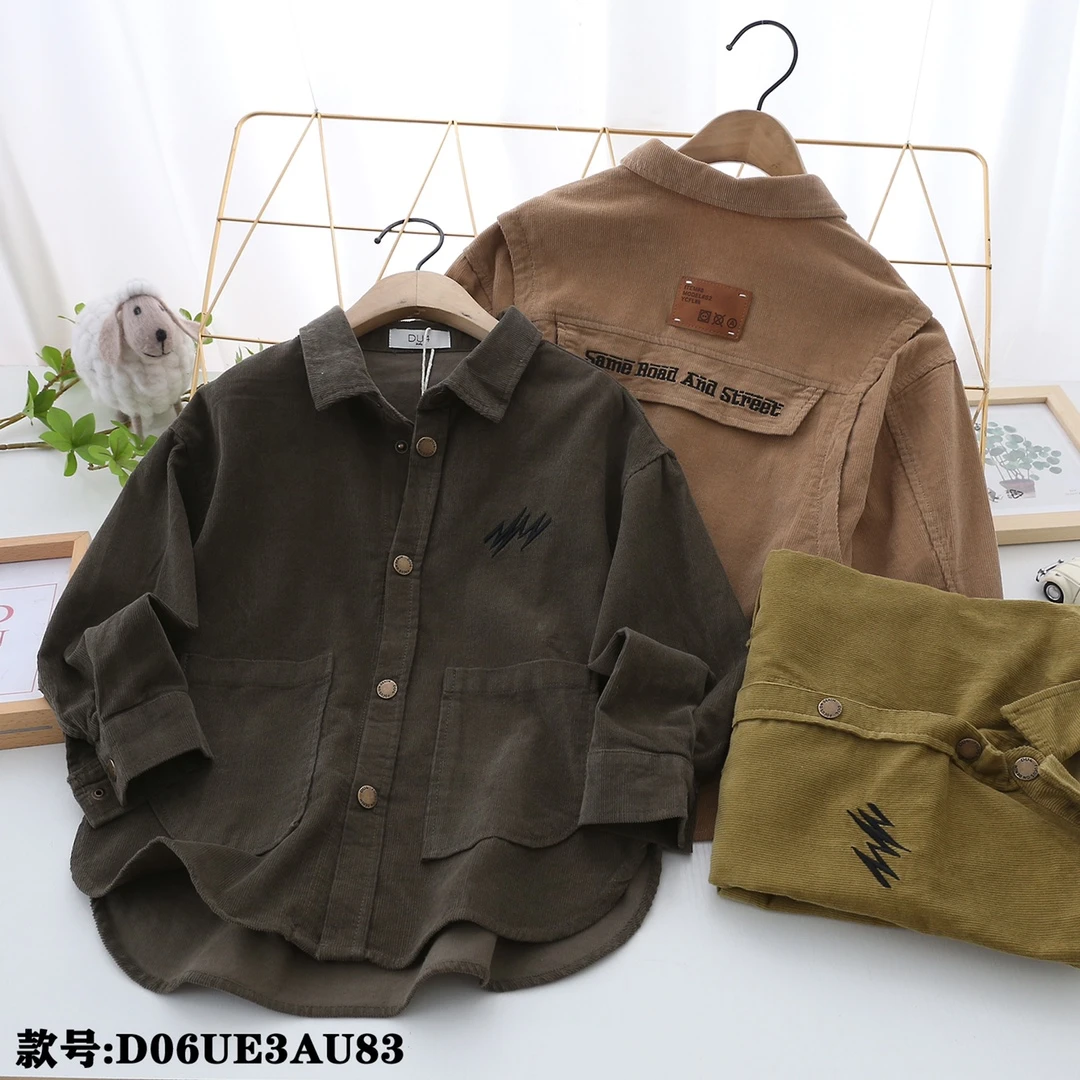 DU4春秋新款纯棉衬衣3au83儿童休闲长袖衬衫中大童时尚翻领衬衣秋