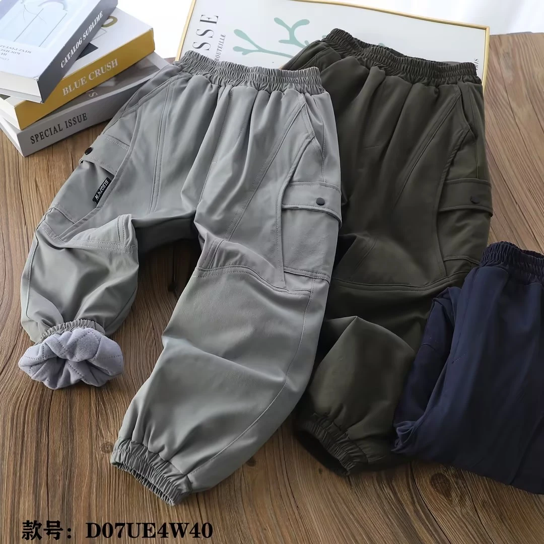 【仲文专属】DU4冬季中大童4w40男童运动裤时尚抗风加厚一体绒长裤