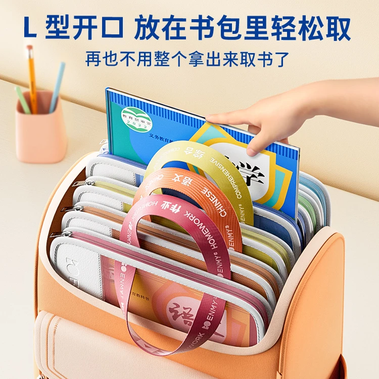 恩米L型学科科目分类袋透明文件袋拉链式网纱大开口手提袋子拎书
