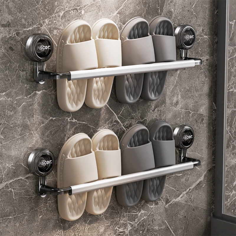 吸盘毛巾架卫生间免打孔置物架鞋架壁挂单杆浴室厕所浴巾收纳架子