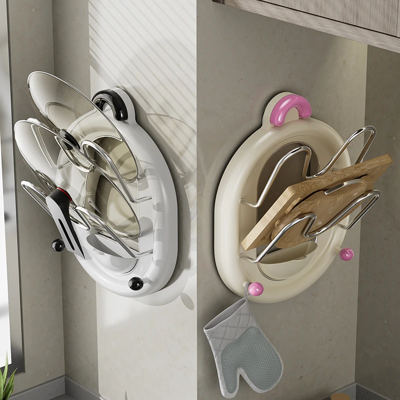 吸盘锅盖架厨房多层收纳置物架家用多功能沥水壁挂免打孔案板架子