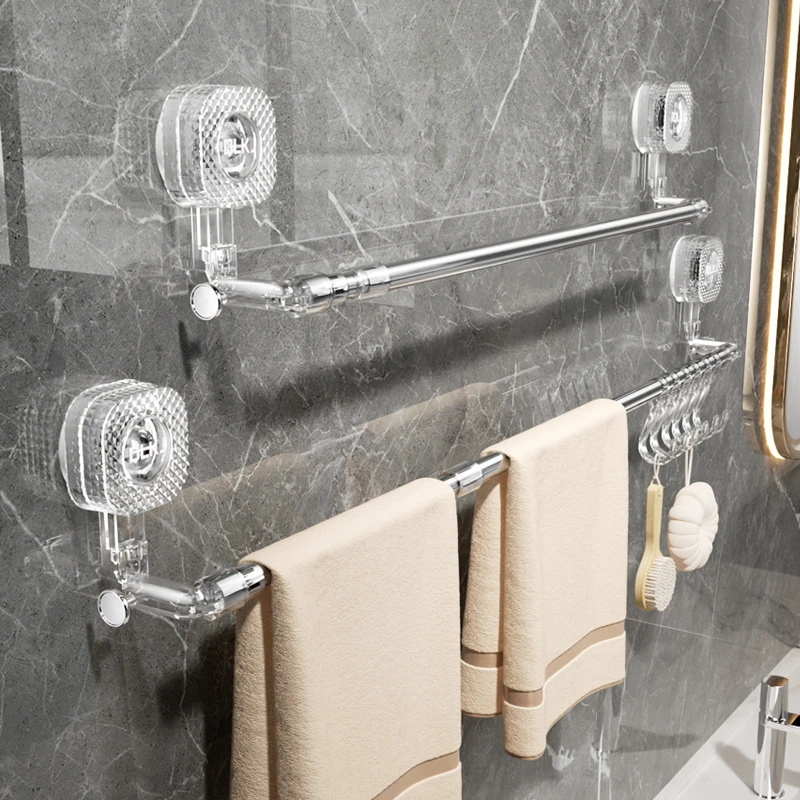 吸盘毛巾架卫生间免打孔强力壁挂浴巾置物架加厚可伸缩毛巾杆挂钩