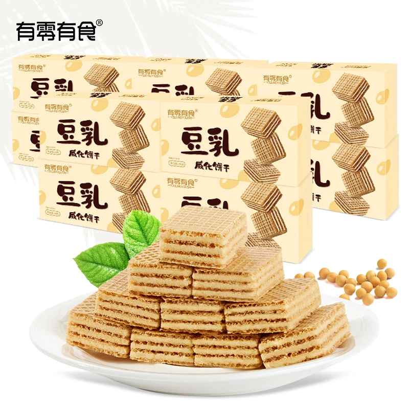 有零有食豆乳威化饼干68g*10盒豆乳夹心休闲充饥零食