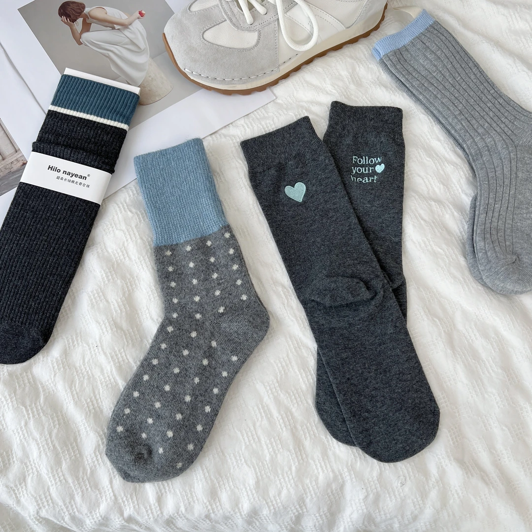 潮袜组合装中筒袜女士秋冬保暖ins潮设计款组合百搭堆堆袜格雷系