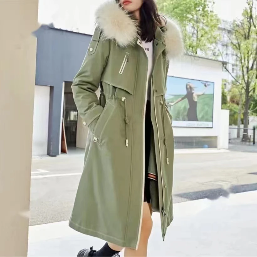 【兔毛】22年冬季新兔毛内衬貉子毛领中长款时尚保暖外套82975