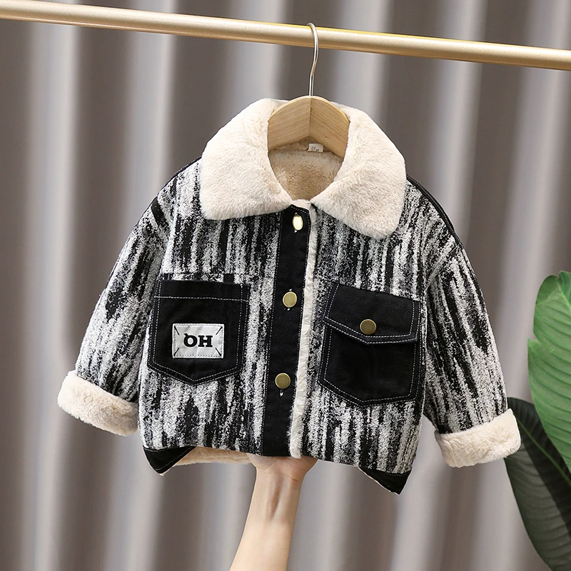 男童冬装洋气加厚儿童牛仔外套韩版冬季2024新款男宝加绒帅气上衣
