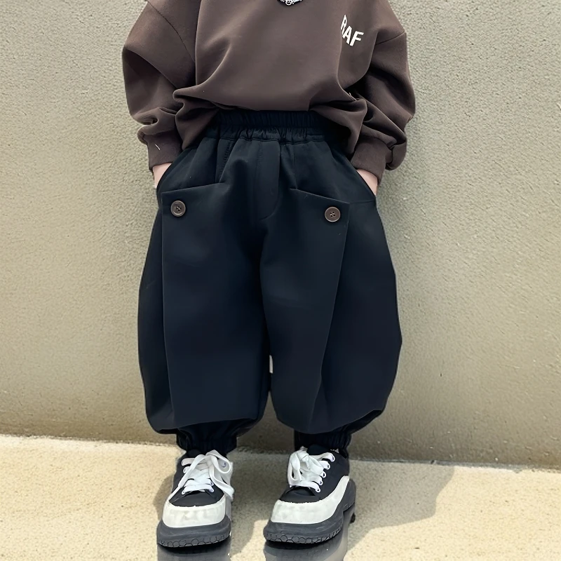 宝宝裤子加厚保暖秋冬季男童痞帅裤外穿儿童休闲裤宽松加绒阔腿裤