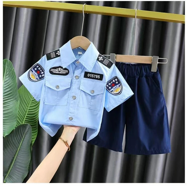 男童夏装套装宝宝短袖警察服飞行员制服小孩衬衫夏季表演儿童服装