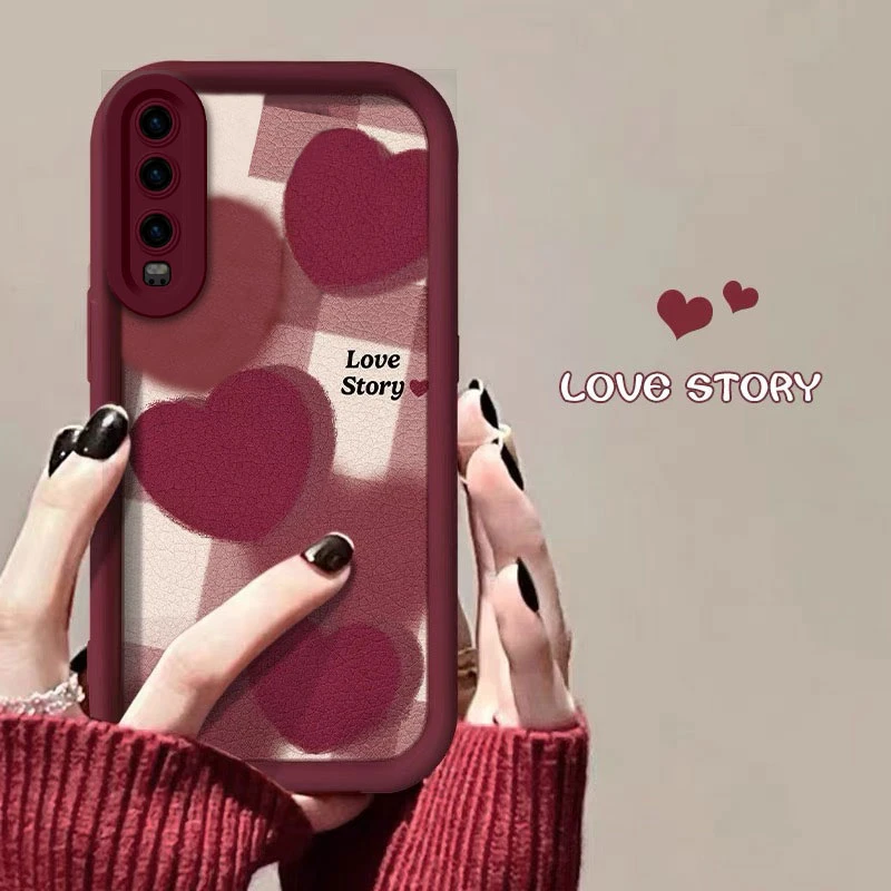 格子爱心华为P30手机壳P30PRO金刚砂防摔全包镜头磨砂软天眼