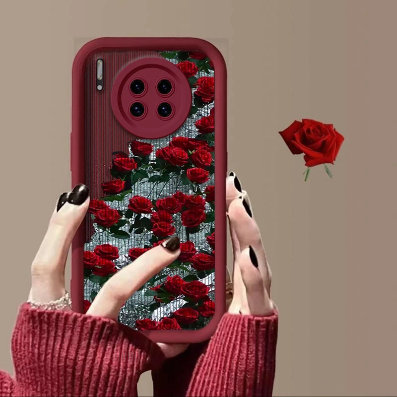 竖纹玫瑰华为MATE30手机壳MATE30PRO金刚砂防摔全包磨砂天眼