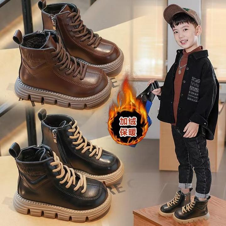 26-37码女童皮靴马丁靴大棉秋冬靴松糕底2024百搭软短靴加绒棉鞋