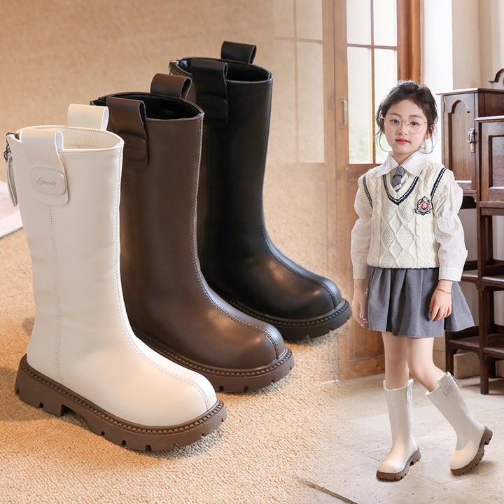 27-37女童高筒靴子童鞋2024秋冬季新款儿童软底皮靴加绒棉长单靴