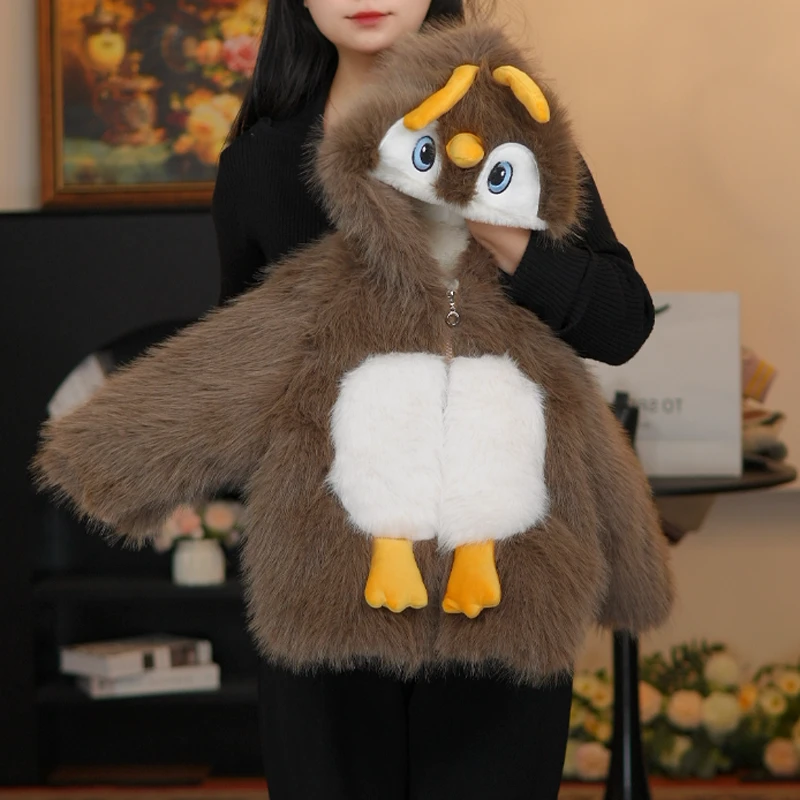 【小企鹅】男女童可爱卡通毛毛衣冬款儿童加厚加绒保暖毛茸茸外套