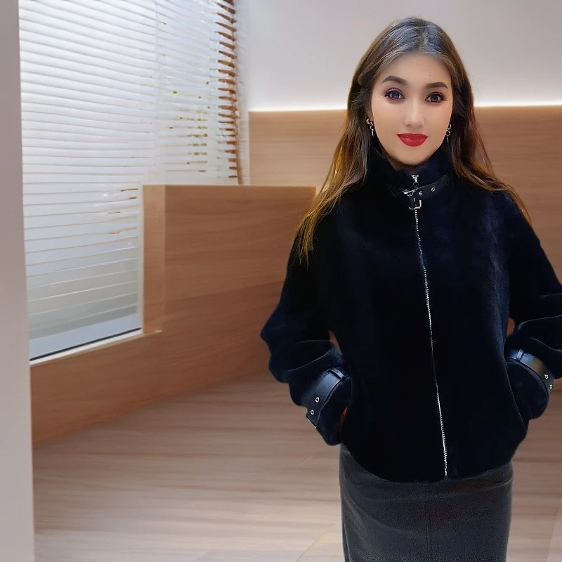 时尚短款女士外套黑色秋冬立领冬季