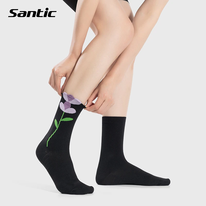 Santic/森地客 新品骑行袜 排汗速干中筒袜专业骑行运动女袜 花靥