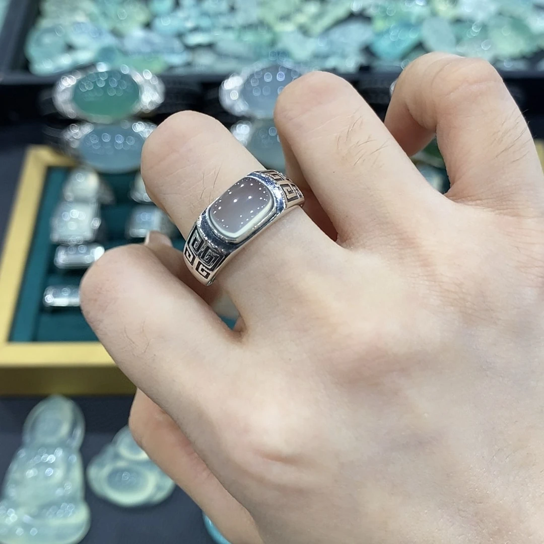 【闪购商品】蛇纹石玉戒指银S925镶嵌