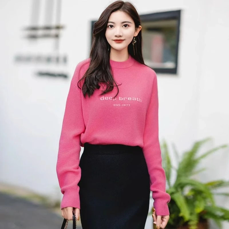 【商场同款】半高领针织百搭羊绒圆领秋冬套头时尚毛衣女打底衫863