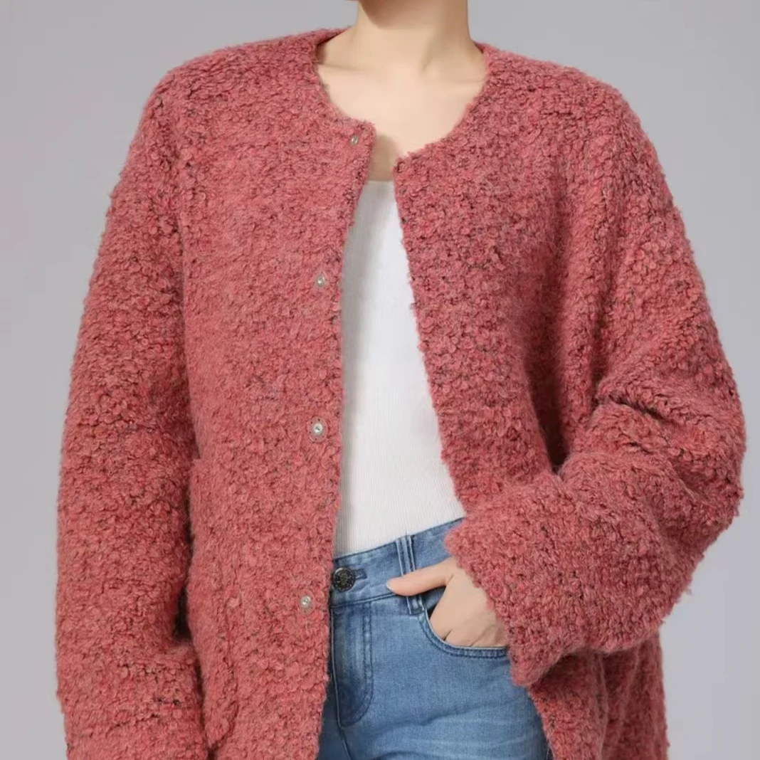 【商场同款新品】2025秋冬新款百搭圆领宽松小香风毛绒外套5400830