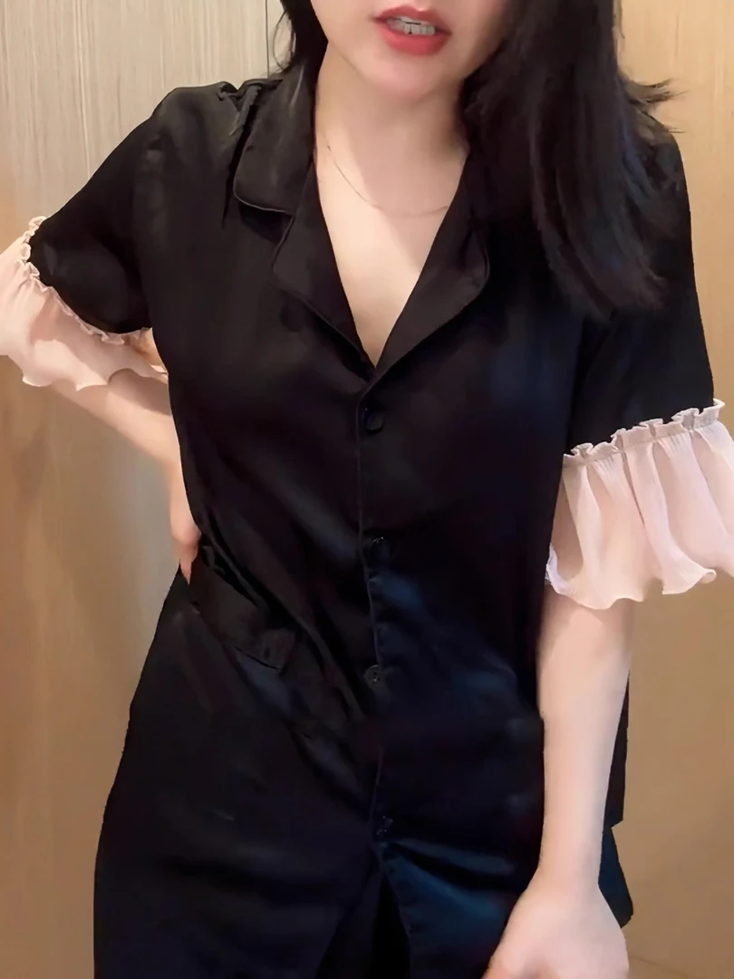 2025年夏季新款荷花边短袖长裤睡衣套装新品女款甜美可外穿家居服