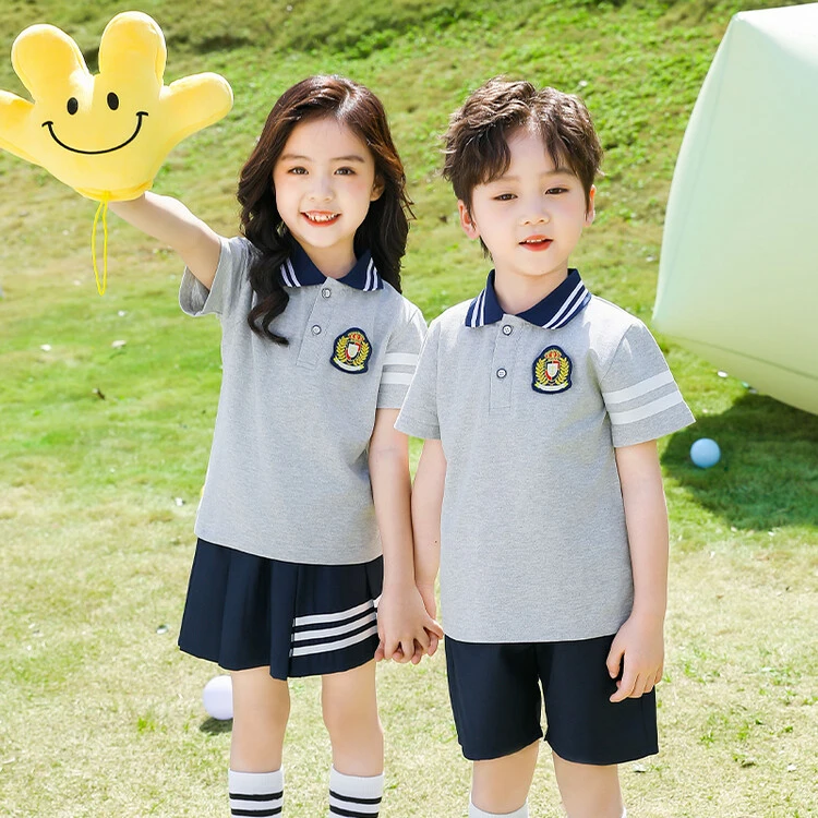 校服小学生学院风粉色幼儿园园服短袖班服夏季表演服灰色运动套装
