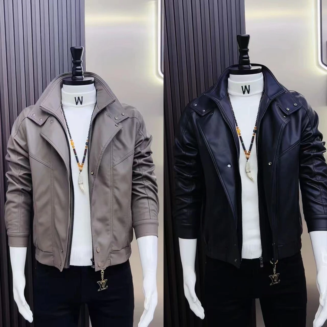 秋冬皮夹克加绒男士修身帅气潮流时尚皮衣百搭青年