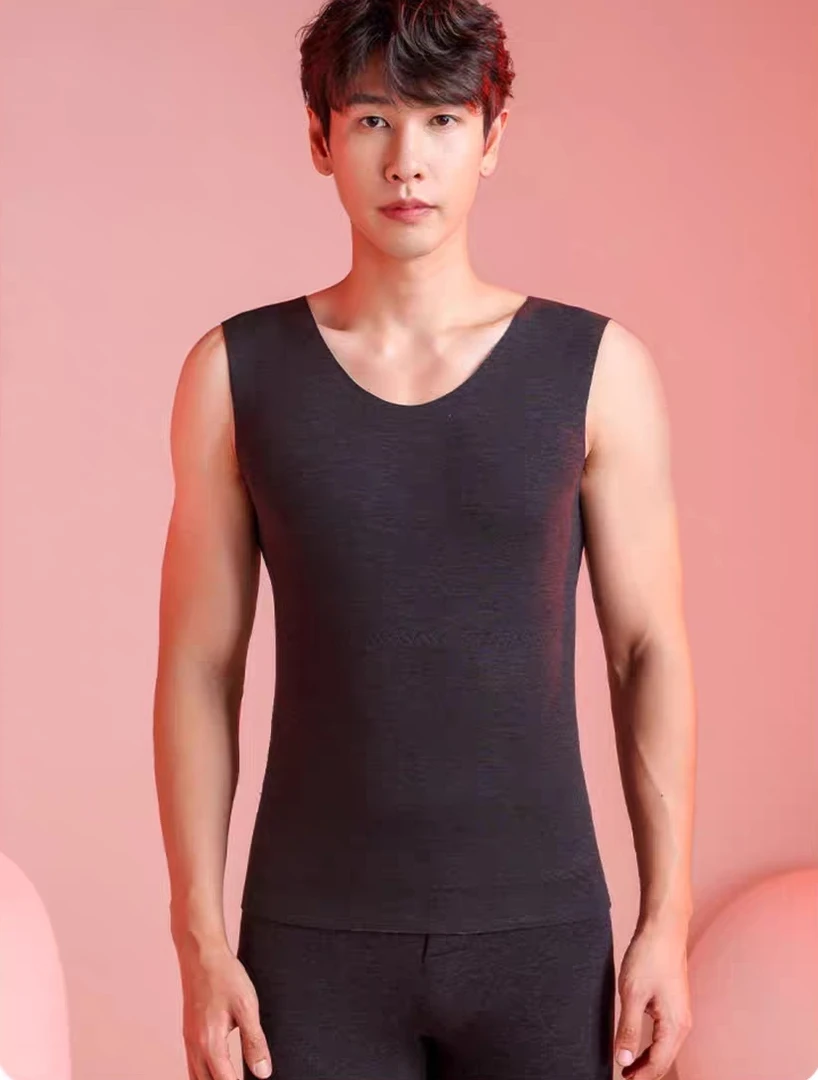 600新款超柔男士无痕双面绒加厚打底背心