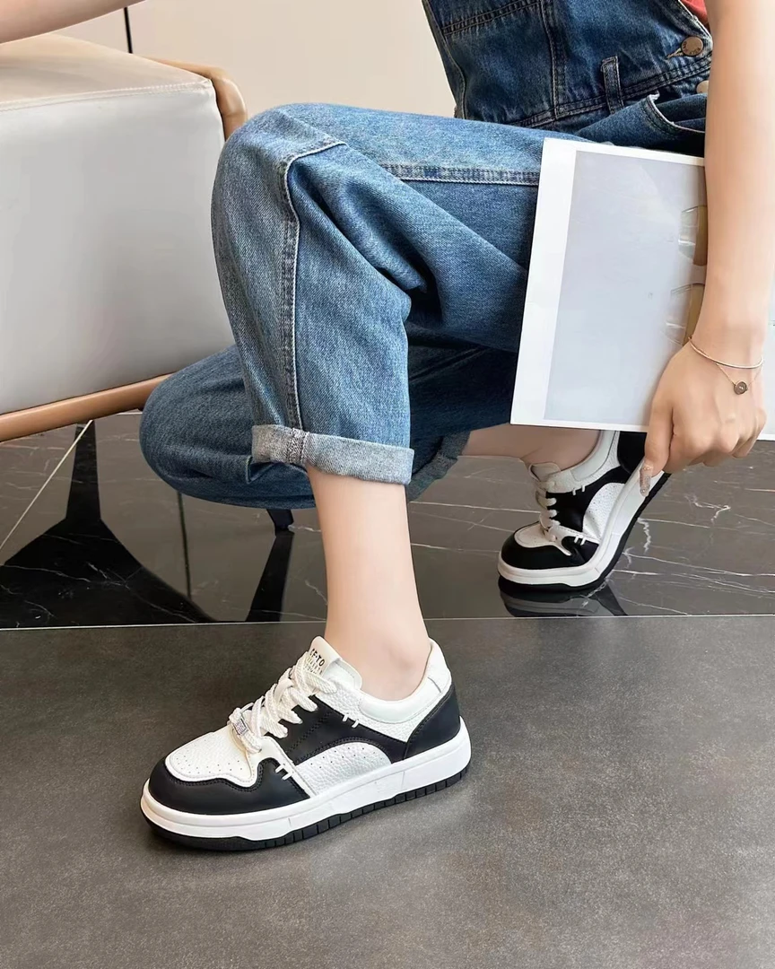 60889新款韩版百搭黑白熊猫拼色休闲板鞋