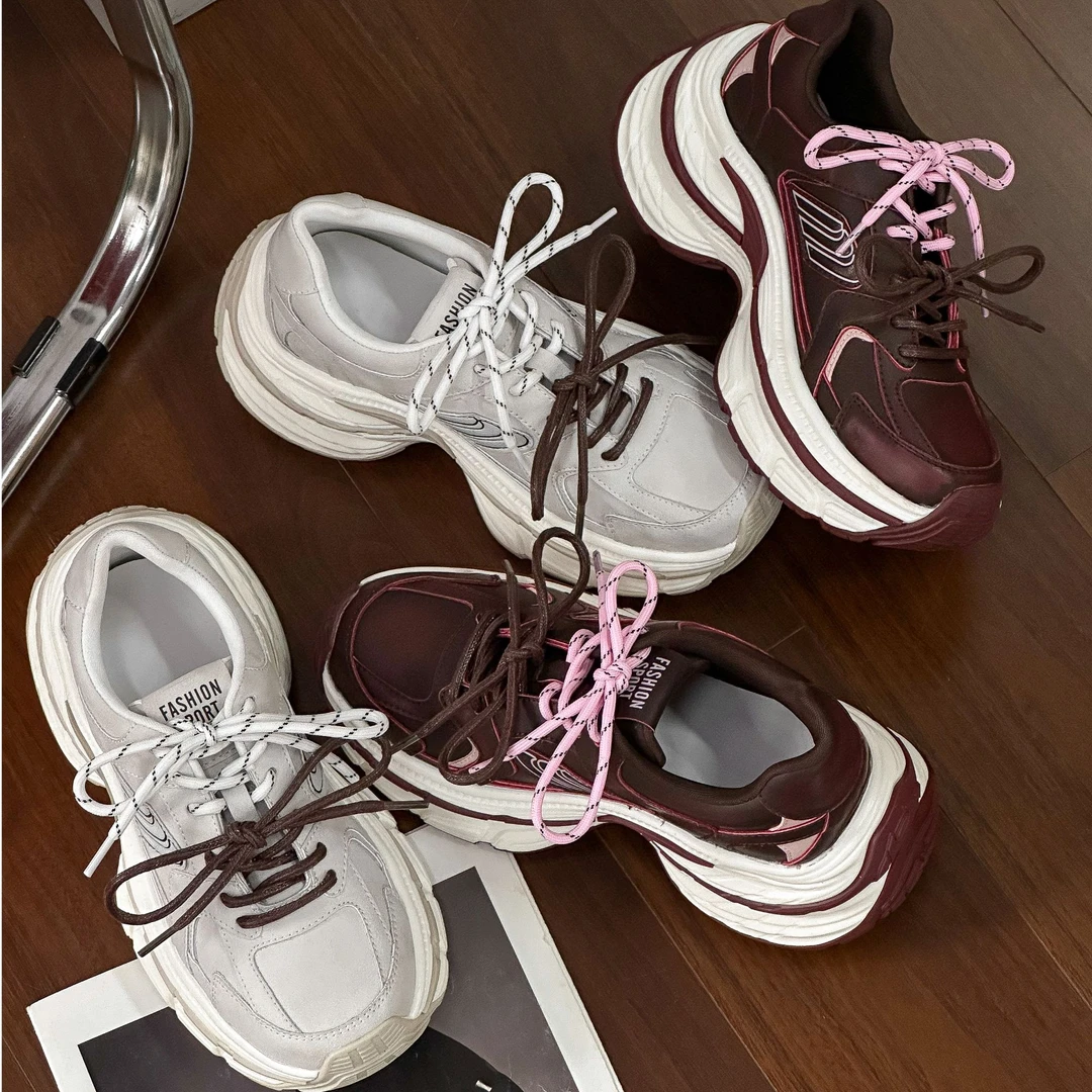 【莓果黑巧】做旧复古6cm增高厚底老爹鞋2024 秋季新款百搭舒适女鞋