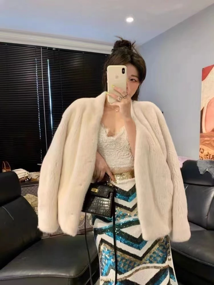 【皮城夫人】新款女士冬季立领中长款气质紫金短二水貂外套22039