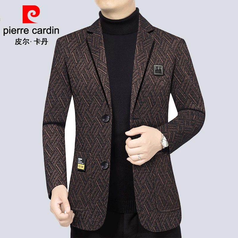 皮尔卡丹高档纹理休闲西装男秋冬新款中青年男士西服帅气单西外套